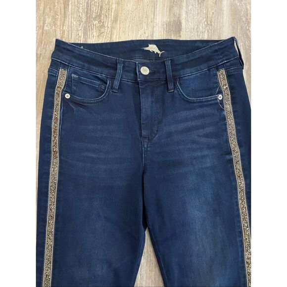Tommy Bahama High Rise Ankle Jeans Rhinestone Tuxedo Stripe Women’s Sz 4x28 - Picture 3 of 10